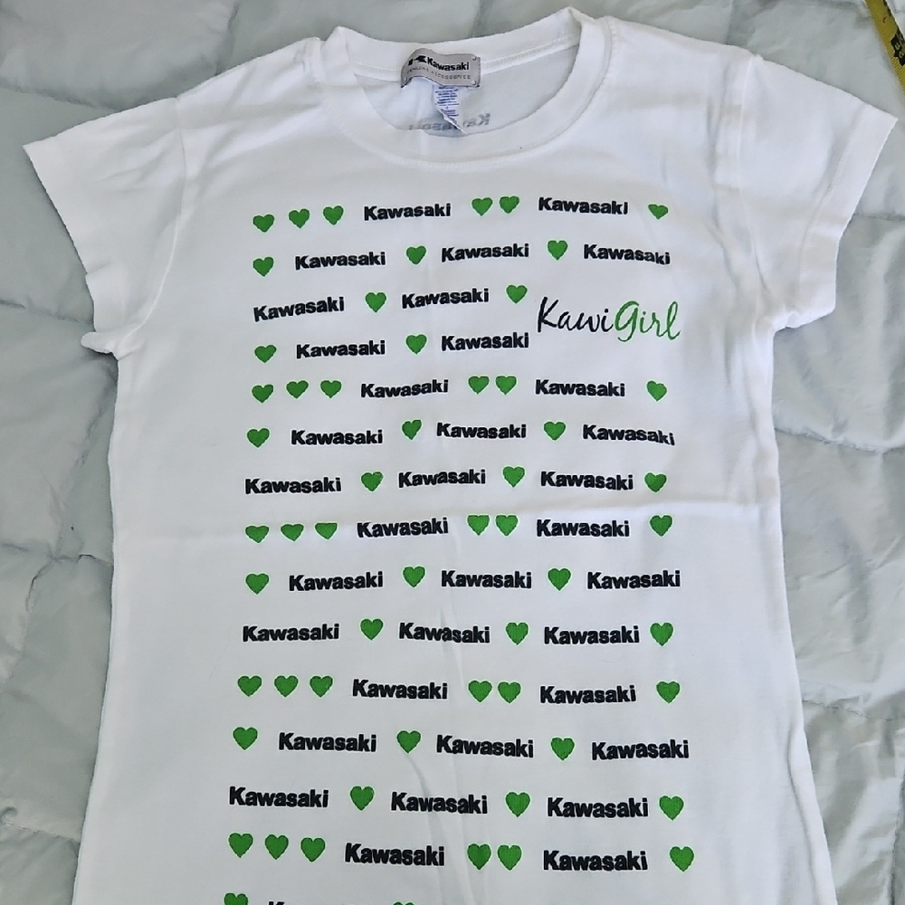 Kawasaki KawiGirl White T-Shirt with Green Hearts